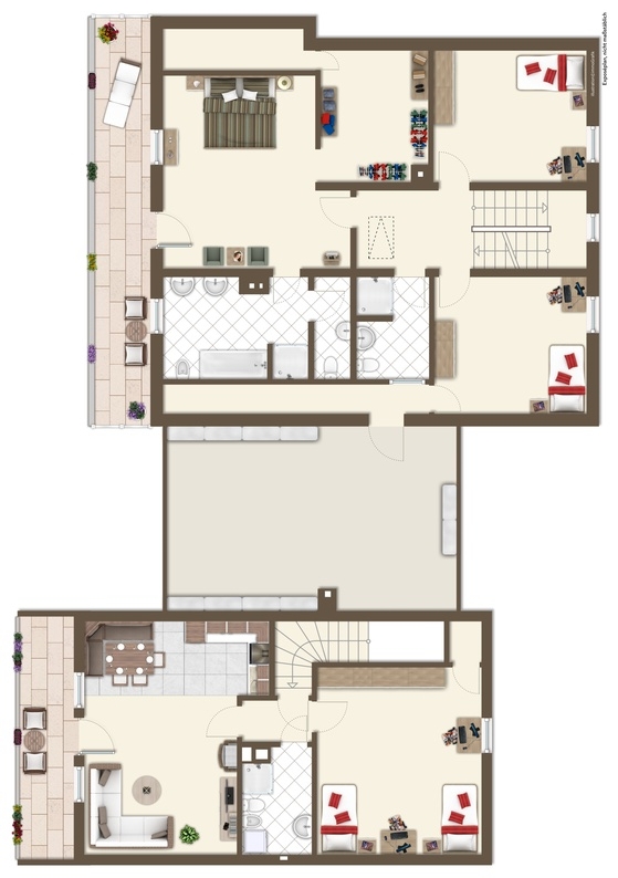 Grundriss Obergeschoss mit ELW Zweifamilienhaus Todenroth