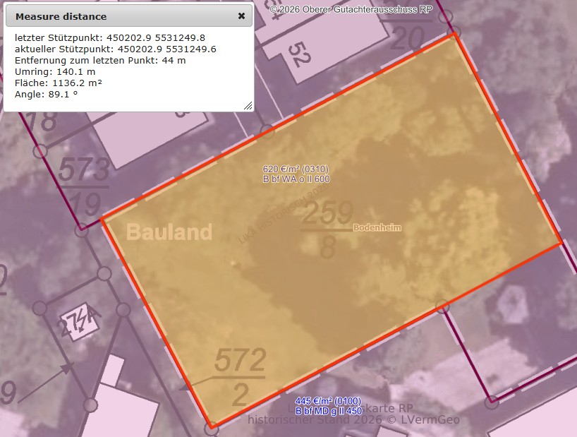 Bauland im privaten Parkgel�nde - Aufnahme aus der Bodenrichtwertkarte Wohngrundst�ck Bodenheim